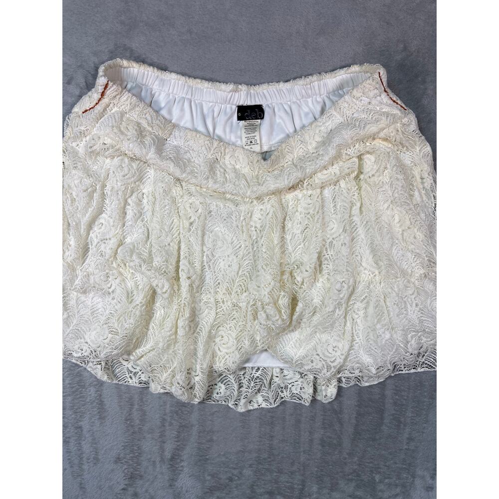 Lace Cream Mini Skirt 1X Cottagecore Boho Lined Stretch Light Weight Flowy - Picture 7 of 7